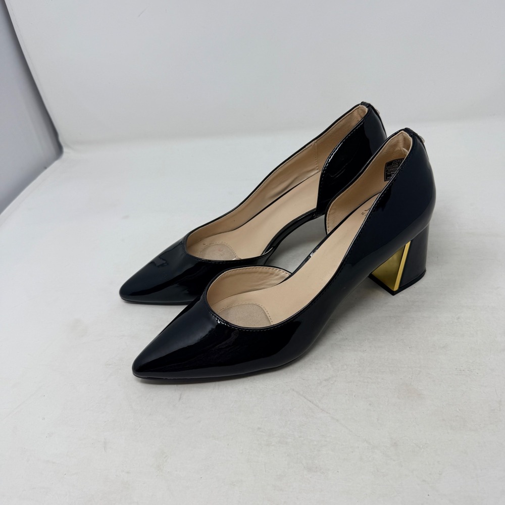 Jones New York Candor D'Orsay Pumps Black 7.5M Patent Pointed Toe Block Heel